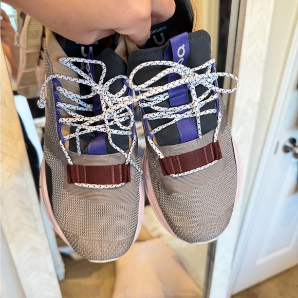 On Running Cloud Cloudnova Sneakers in Tan, Black & Purple Pink Accents - Picture 6 of 10